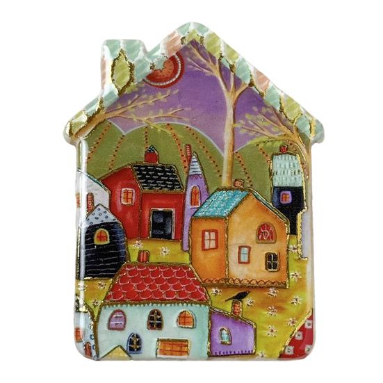 Vintage House Magnet Refrigerator Magnet, Colorful Fairy Tale Town Fridge Magnetic Kitchen Decoration Accessories Artistic Illustration