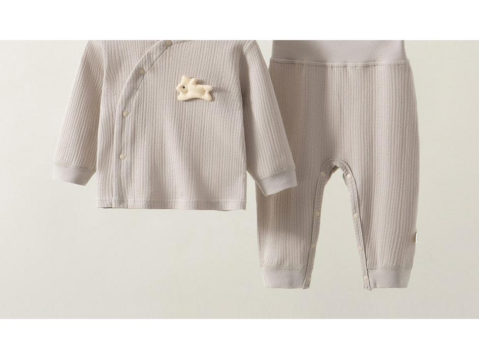 Newborn High-Waist Belly Protection Cotton Two-Piece Set for Boys and Girls - Autumn Home Wear Top and Bottoms