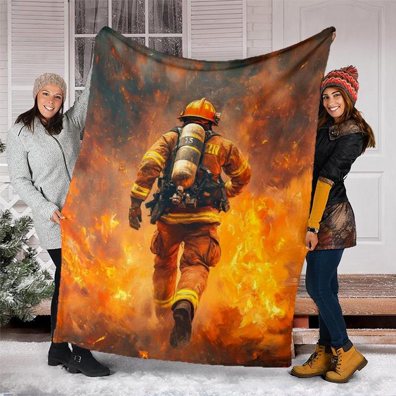 Firefighter Hero Art Fleece Printed Flannel Blanket, Warm Soft Throw Sofa Bed Blanket