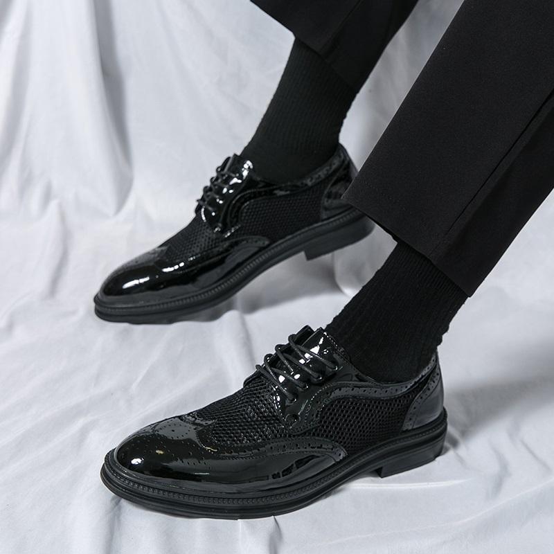 British Trendy New Men's Summer Breathable Mesh Lace Up Formal Oxford Shoes Gentleman Business Dress Homecoming Footwear