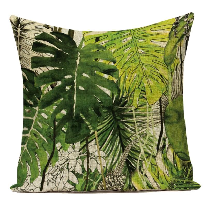 Tropical Green Plant Leaf Cactus Palm Polyester Pillow Case Sofa Home Decoration Cushion Cover Pillowcase for Living Room