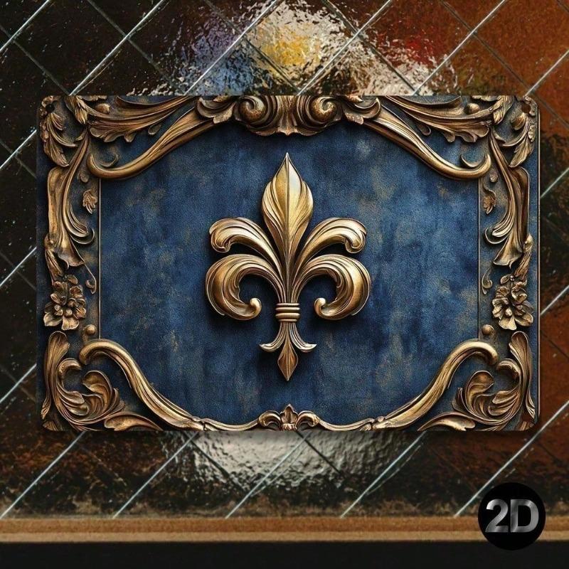 SHEIN SXY Vintage Metal Tin Sign Wall Decor 12x8 Inches, Retro Fleur De Lis 2D Flat French Country Kitchen Decor, Elegant Home A