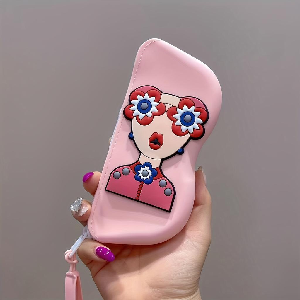 1pc Silicone Glasses Case with Wrist Strap - Portable Travel Organizer for Glasses, Lipstick, Headphones & Small Items - Cute Cartoon Design