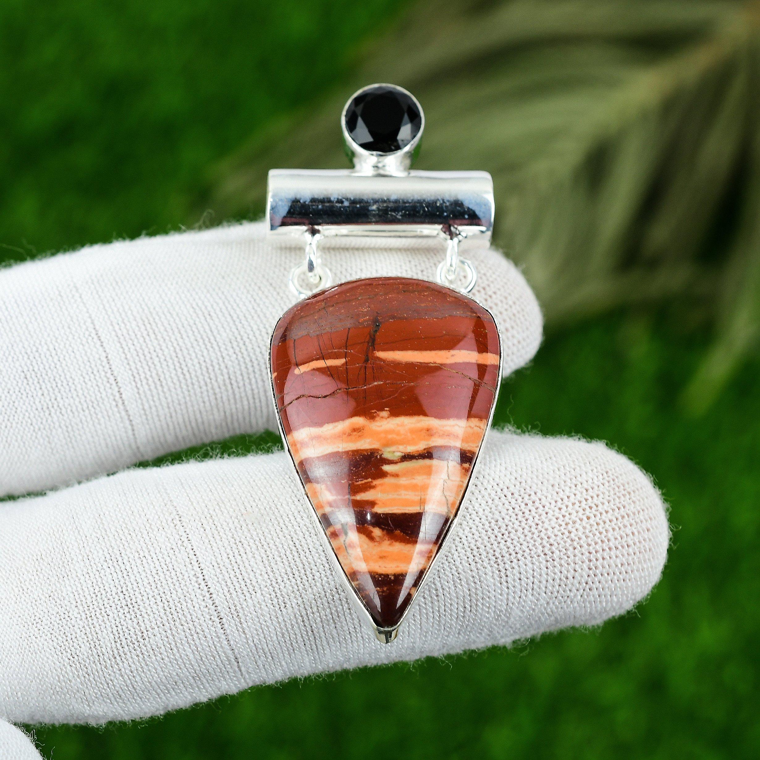 Натуральный красный яшмовый камень-змеевик, кулон из стерлингового серебра 925 пробы для женщин