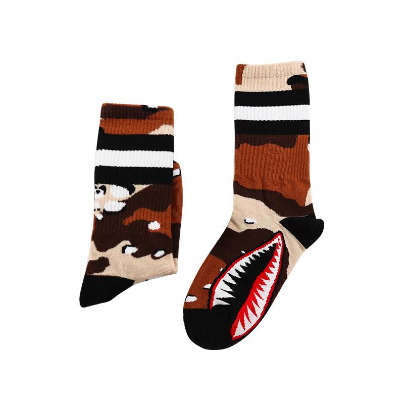 Male Spring Shark Checkered Street Hip Hop Skateboard Stockings