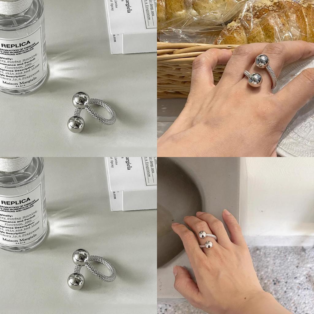 Open Fashionforward Finger Copper Ring Featuring Elegant Double Ball Design For Women