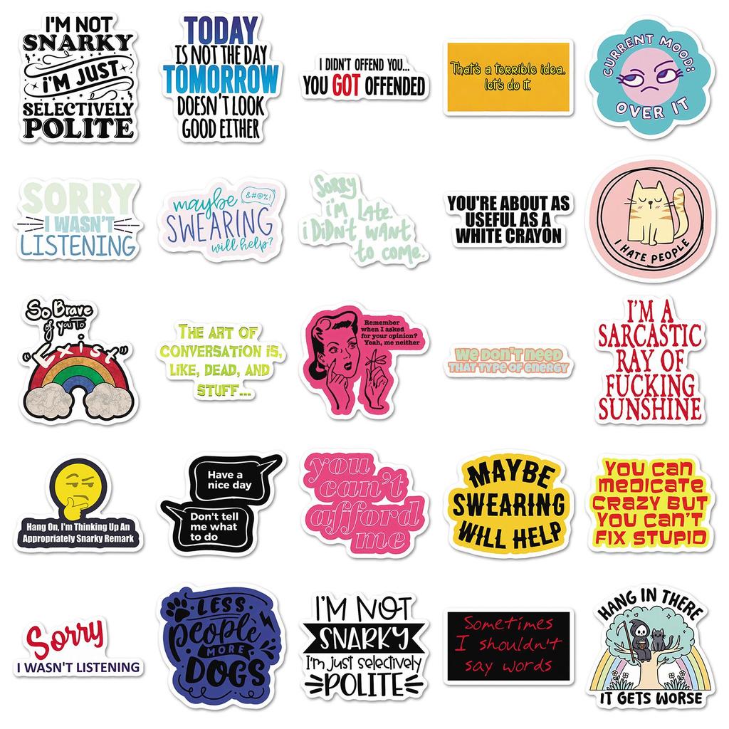 50 Snarky Cool English Phrase Decorative Stickers for Power Banks, Stationery, Fridges, and Cameras