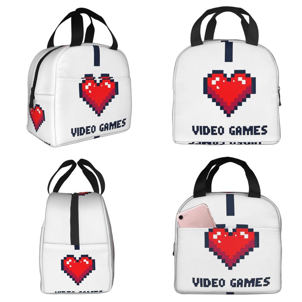 I Heart Video Games Insulated Lunch Bag for Women Office Cooler Thermal Food Box Tote Portable Lunch Boxes Container