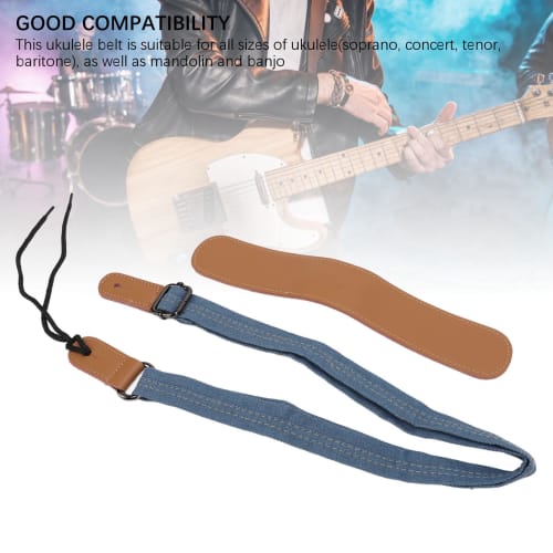 Denim Leather Ukulele Strap with Adjustable Shoulder Pad for All Ukuleles, Mandolins, and Banjos