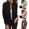 Women Woolen Coat Stand Collar Lightweight Warm Jacket Long Sleeve Solid Color Daily Wear with Pockets