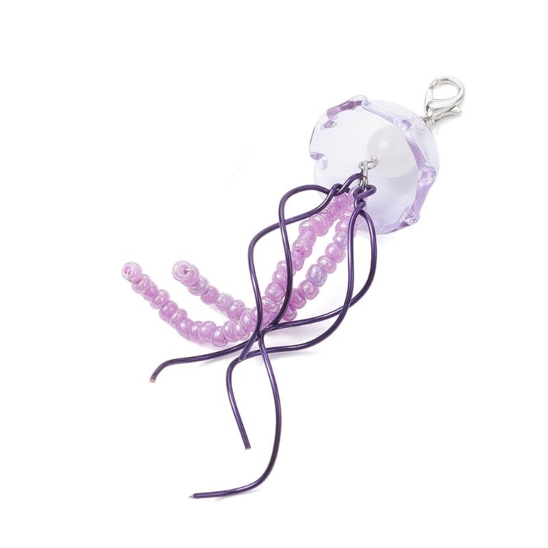 3pcs Sturdy Glass Bead Jellyfish Keychain Ornament Portable for Adding Artistics Styles to Keys And Bags Decoration