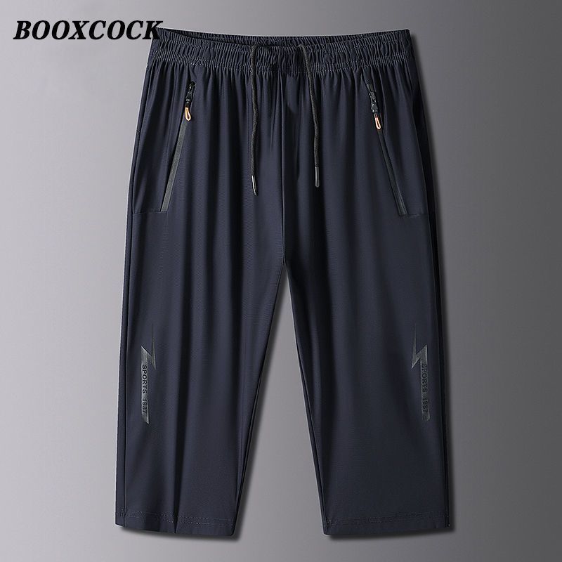 

Мужские повседневные шорты из ледяного шелка, тонкие однотонные укороченные брюки, модные уличные спортивные штаны в стиле хип-хоп, мужские свободные брюки для бега 4XL темно-синий