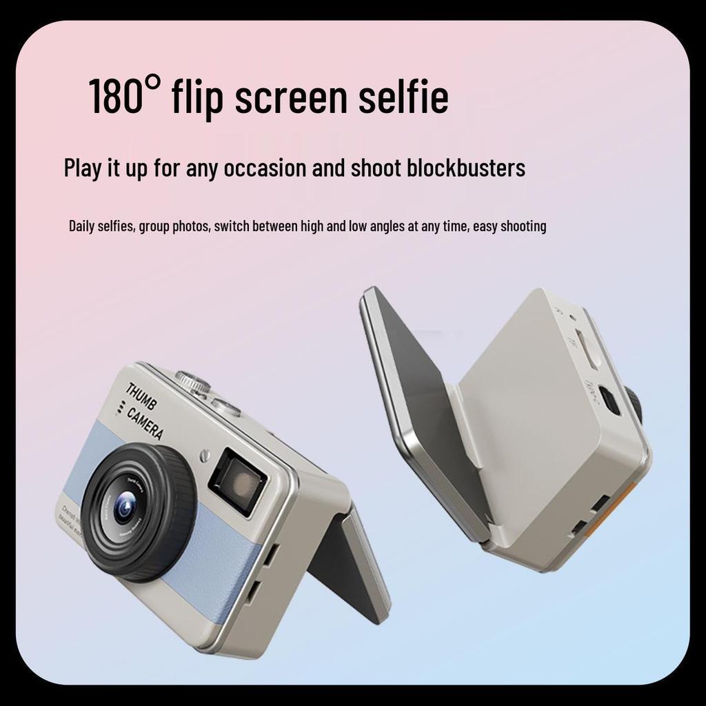 Retro Flip Screen Mini Camera for Students - Portable HD Photo & Video Recorder with Lanyard