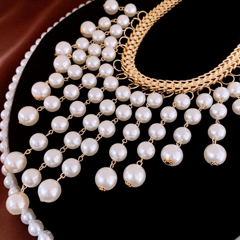 

Metallic Letter M Faux Pearl Tassel Layered Necklace - Elegant, High-End Design for Women
