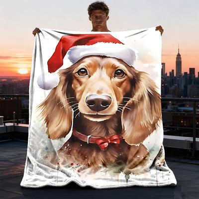 1pc Christmas Dog Outdoor Soft Polyester Flannel Throw Blanket Versatile for All Seasons , Soft , Cozy , Warm All Season Quilted Throw ,