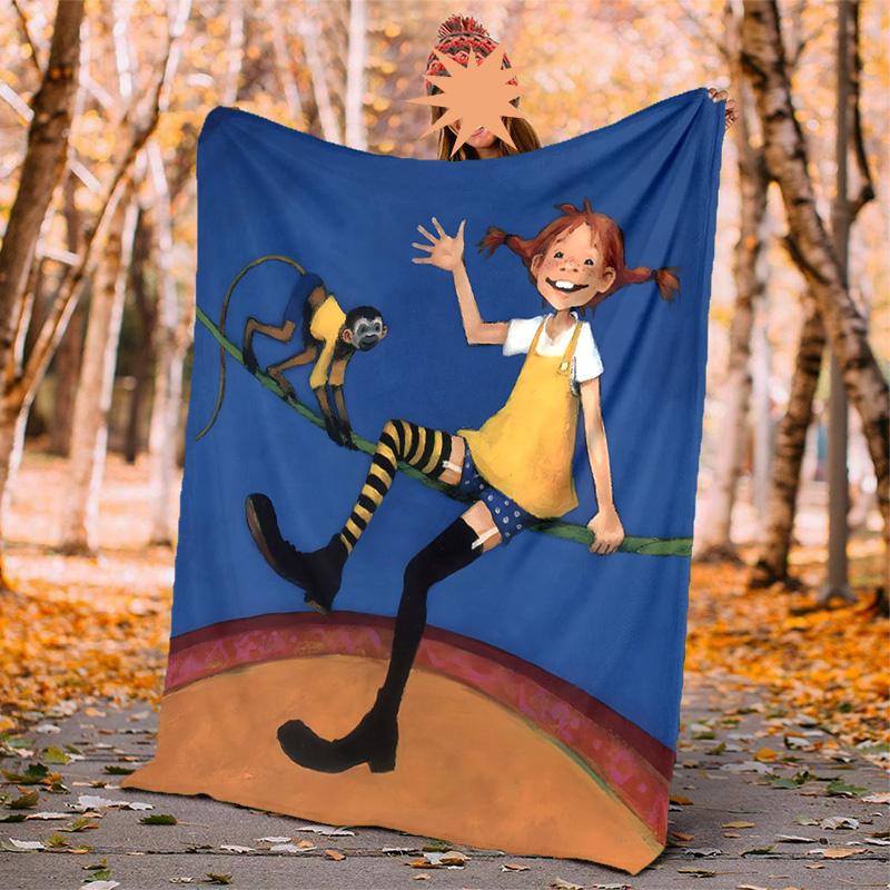 Manta de Franela Pippi Suave Cálida para Todas las Estaciones, Diseño para Acampar, Viajes en Coche, Senderismo Sofá, Cama, Oficina Regalo Perfecto para Fiestas