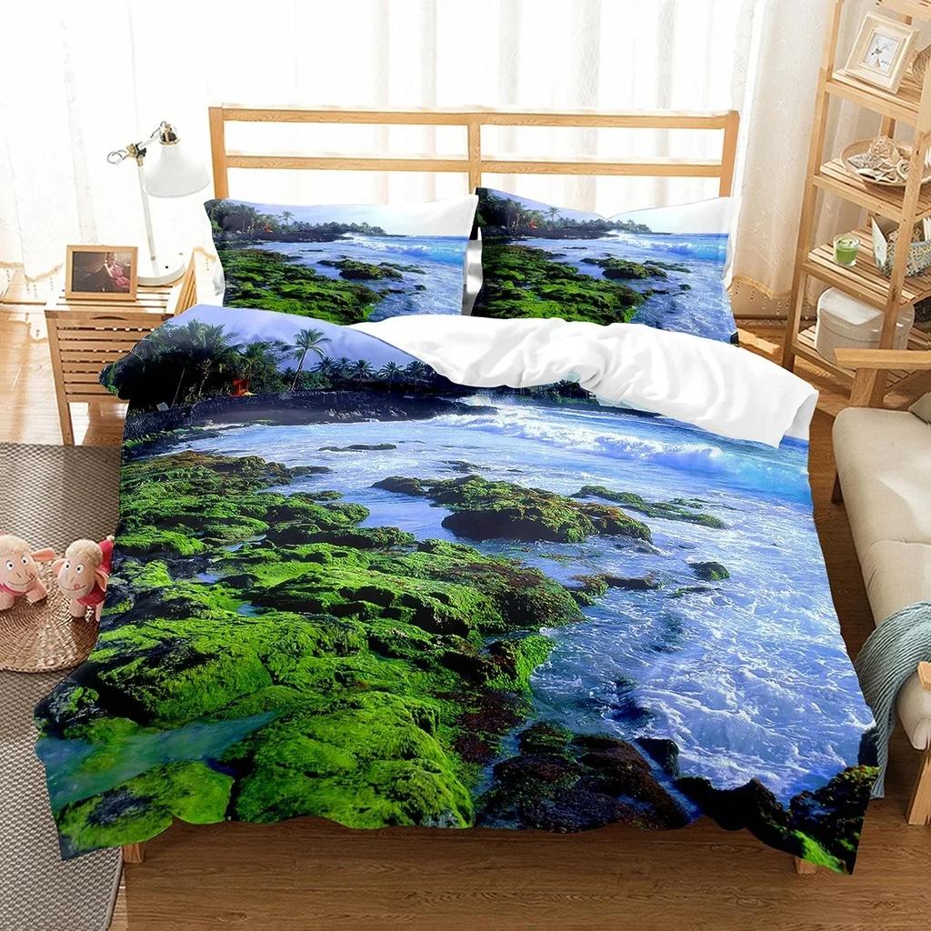 Hawaii Strand Meer Sommer Thema Bequemer Bettdeckenbezug Steppdecke Kissenbezug Bettwäscheset Kinder Schlafzimmer Dekoration Heimtextilien