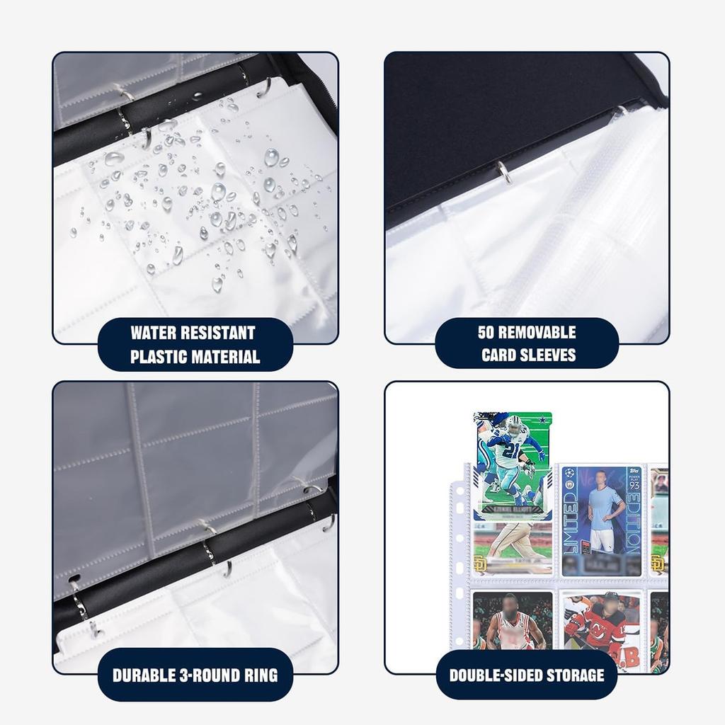 Card Album with Zipper, 9-Pocket 50 Pages Holds 900 Cards, Wear-Resistant and Waterproof, Ideal for Collectors