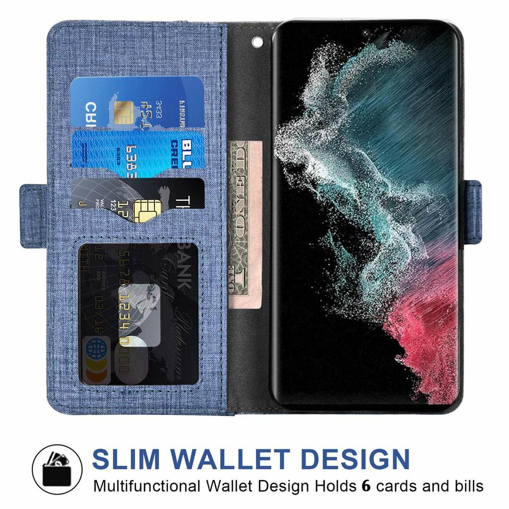 For Samsung Galaxy S26 Ultra Case Jean Cloth Texture PU Leather Wallet Phone Cover with Rotating Card Slots