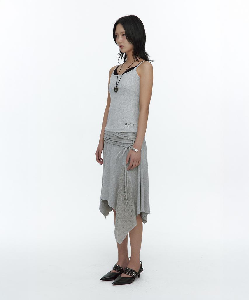 Rough Neck Knit Layer Drape Skirt Gray