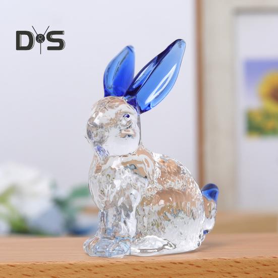 Faux Crystal Rabbit Figurine Transparent Collectible Rabbit Statue Glass Art Animal Ornament Bunny Sculpture for Home Office Desk Car