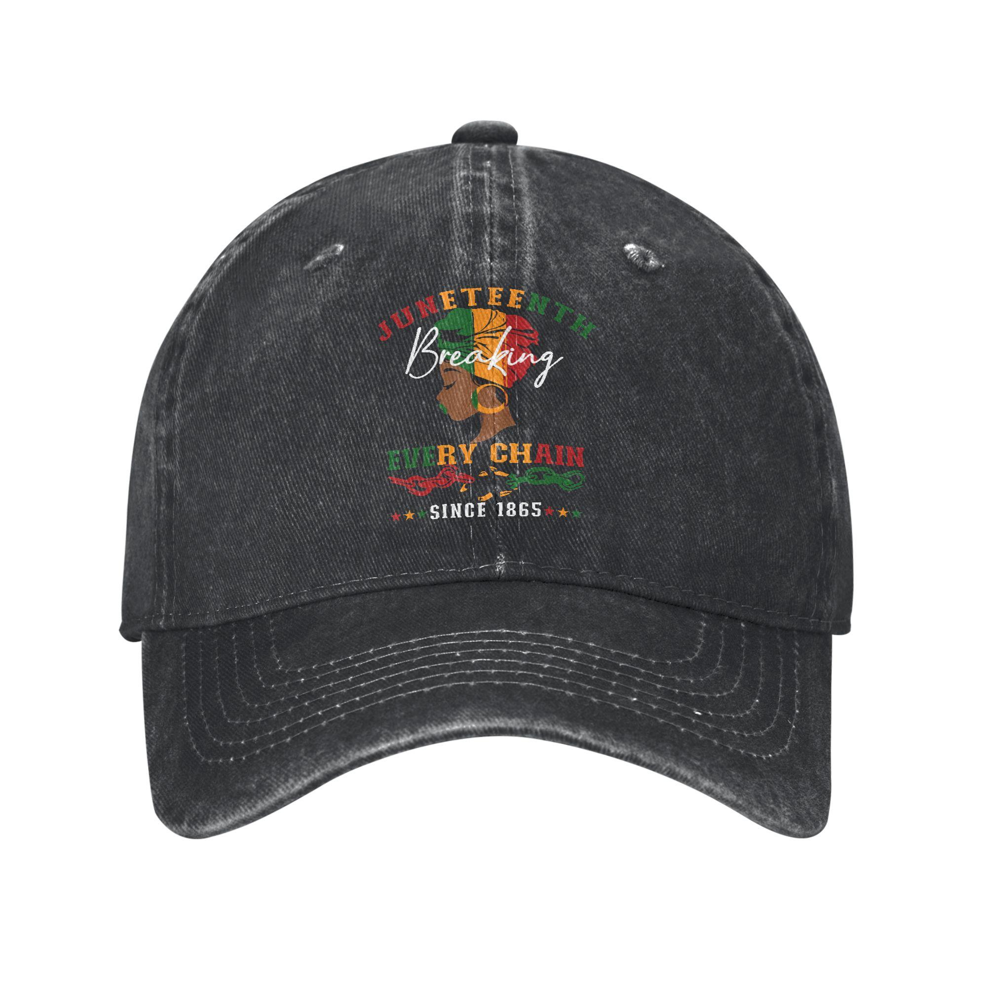 Retro Juneteenth African American Black Baseball Cap Unisex Distressed Denim Snapback Cap Outdoor Adjustable Fit Hats Cap One Size
