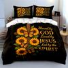 Blessed by God Cross Sunflower Bedding Set Bedding Set (1 Duvet Cover, 2 Pillowcases, Duvet Not Included)