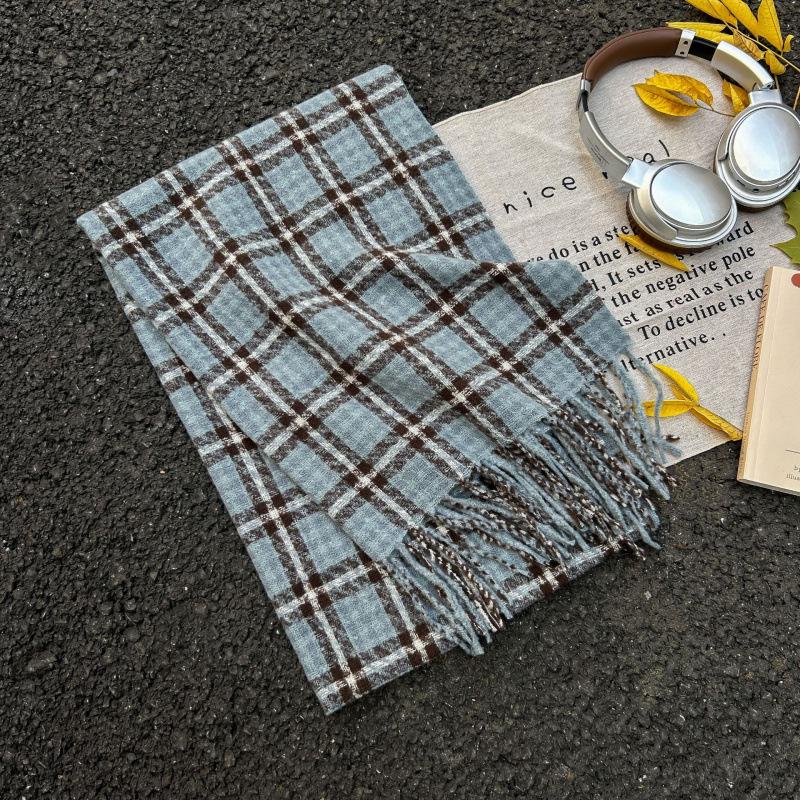 High-End Plaid Shawl for Women - 2025 Autumn/Winter Korean Style Thickened Imitation Cashmere Scarf