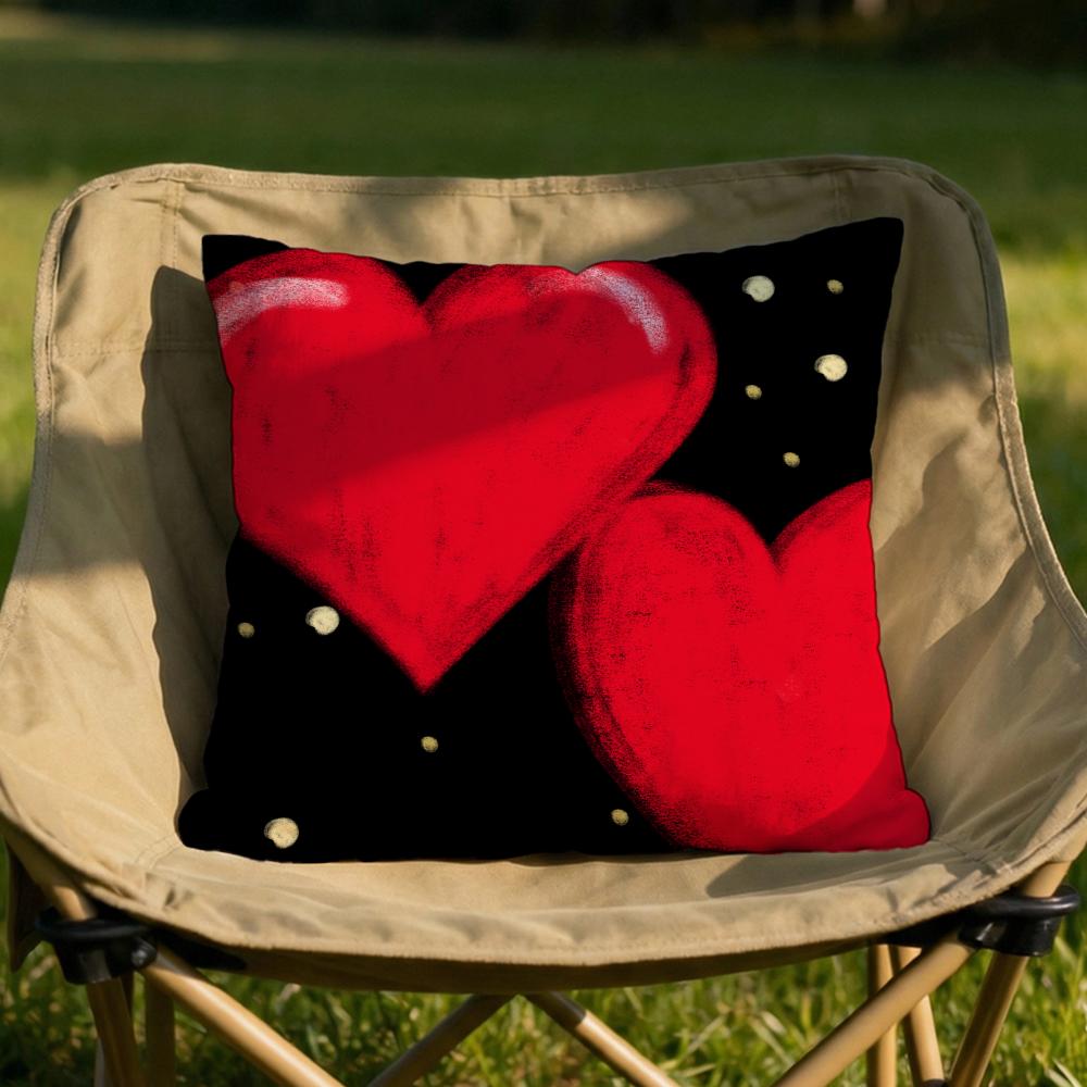 Valentine Red Heart Cushion Cover Soft Reversible  Durable Pillow Cover  MultiScene Use for Home  Car Daily Comfort