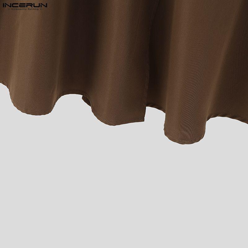 INCERUN Men Women Patchwork High Waist Belt Casual Ruffled Pleated Skirts