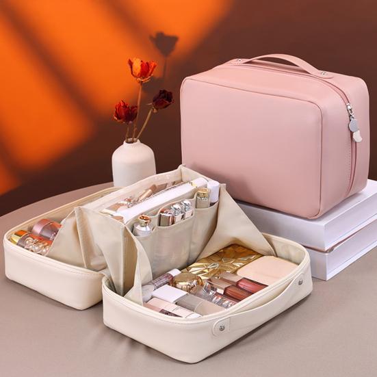 Travel Makeup Bag Portable Open Flat Toiletry Bag Waterproof Large Capacity Cosmetic Organizer for Women Business Trip Vacation Use