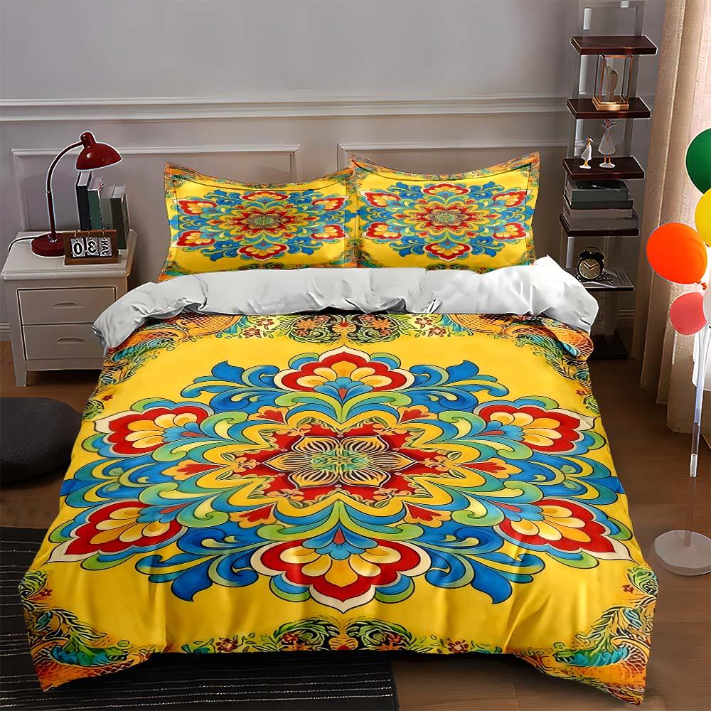 

Vibrant, symmetrical, floral. Bedding Duvet cover sets Duvet covers Pillowcases gifts (1 * Duvet Cover 2 * Pillowcases, without duvet insert) 135x200cm
