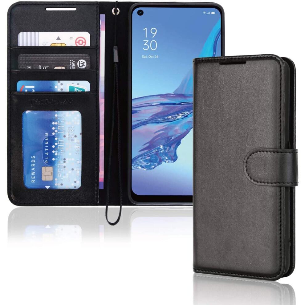 Leather Wallet Case for Oppo A53 / A32, Flip Protective Case Cover with Wallet Card Holder, Stand & Wrist Strap