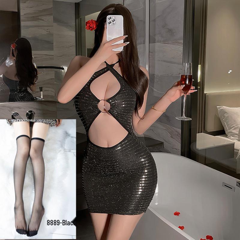 Pailletten V-Ausschnitt Bodycon Clubkleid