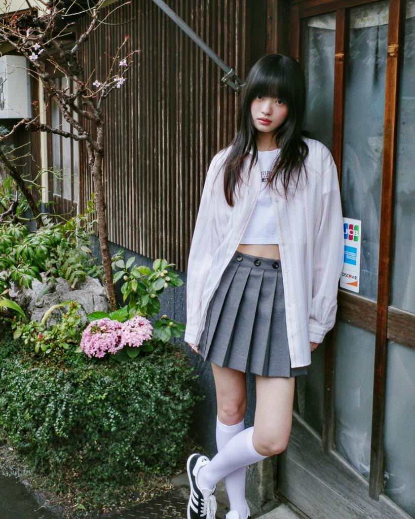 Loaegsyueol Wrap Mini Pleats Skirt_Grey