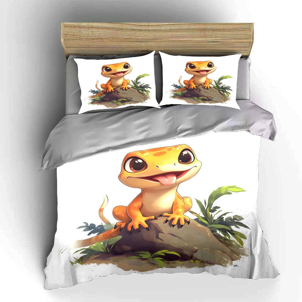 Fröhlicher Gecko, Dschungel-Vibes. Bettwäsche-Sets Bettbezüge Kissenbezüge(1* Bettbezug 2* Kissenbezüge ohne Bettdecke)