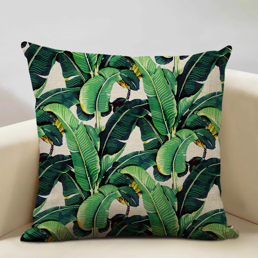 Plant Leaf Cushion Cover Home Decoration Sofa Chair Car Pillow Case Soft Linen Pillowcase 45x45cm