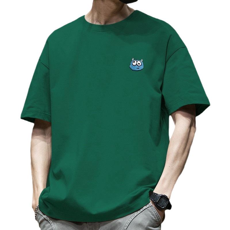 Short Sleeved T-shirt for Men, Loose Fitting, Trendy Brand Clothing, Men's Close Fitting, Pure Black Pattern, Fashionable