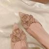 Fashion Party High Heels Summer New Pointy Head Shallow Mouth Glitter Flower Lace Cloth Soft Soled Anti-slip Wear-resistant Sandals