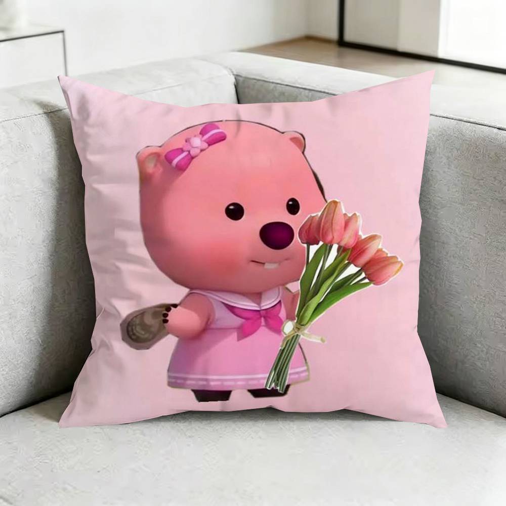 PPink Cartoon LoopyY Square DoubleSided Printed Pillow Case Bedroom Bedside Pillow Sofa Cushion Cover Gift