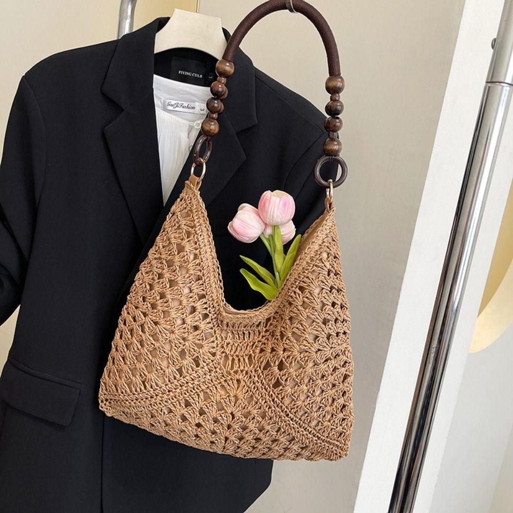 Beach Handbag Straw Woven Bag Hollow Out Hollow Shoulder Bag Trendy Bohemian Beach Bag  Girls