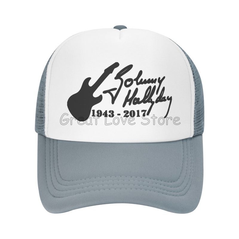 Johnny Hallyday Mesh Baseball Cap French Rock Legend Breathable Trucker Hat Unisex Travel Adjustable Hat Sunscreen Baseball Cap