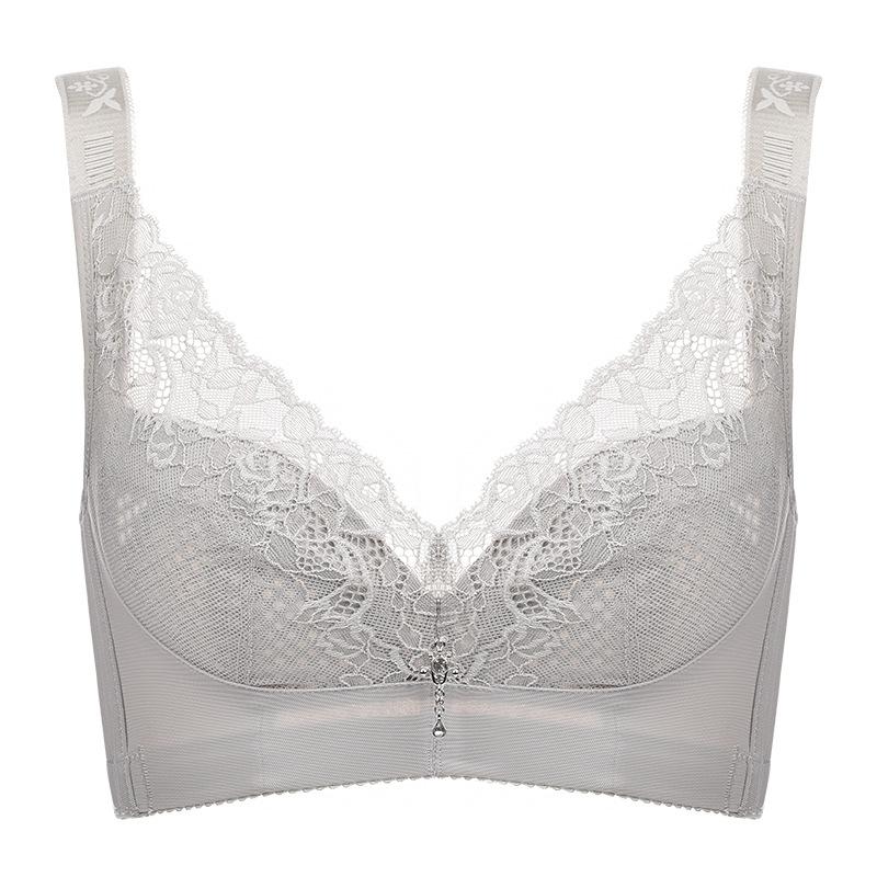 Lace Push Up Bra Women 32D Cup Plus Size Seamless Bralette Wire Free Sponge Free Thin Adjustable Bra with Wide Shoulder Strap