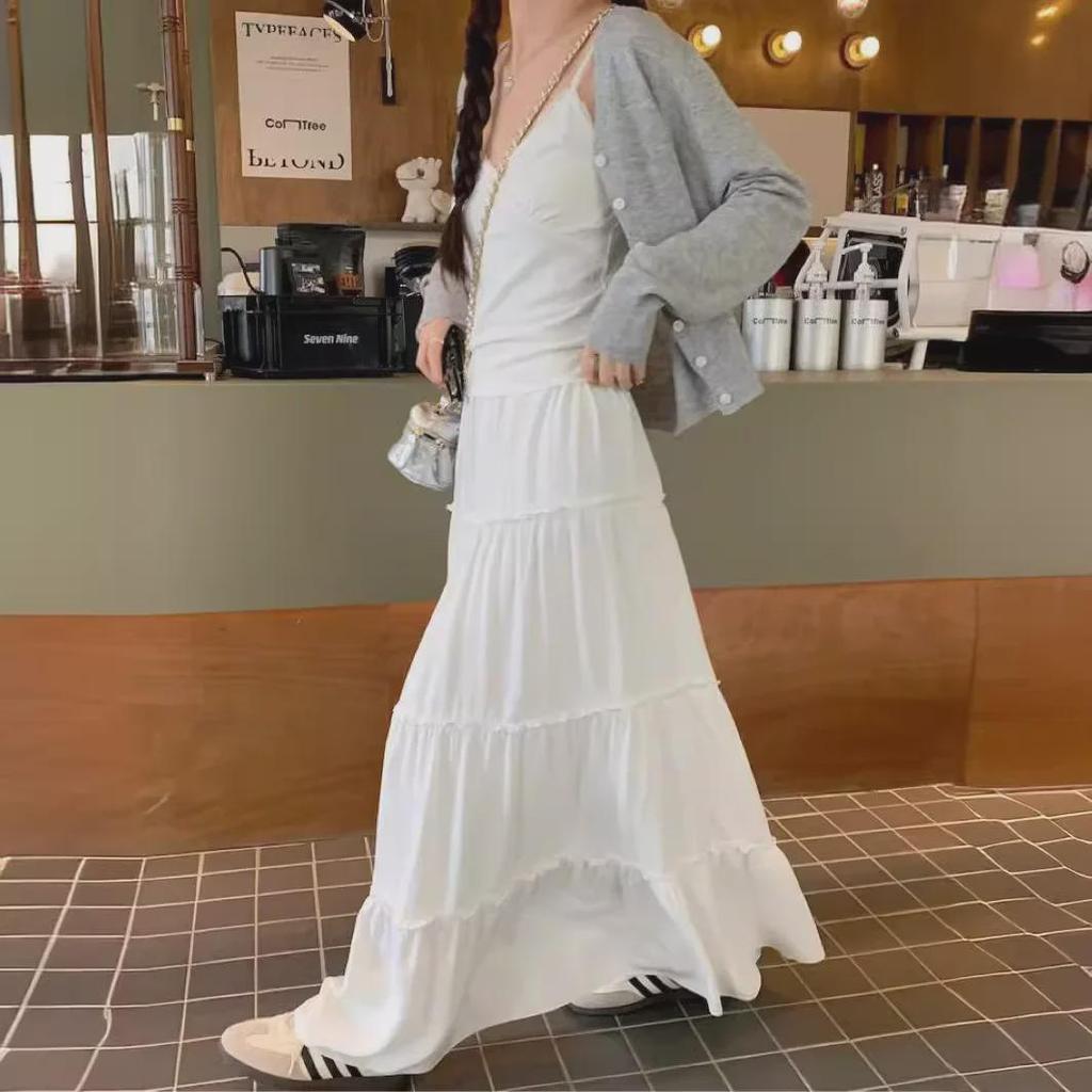Weißer A-Linien-Kuchenrock mit hoher Taille: Sanfter Slim-Stil für Frühling und Sommer