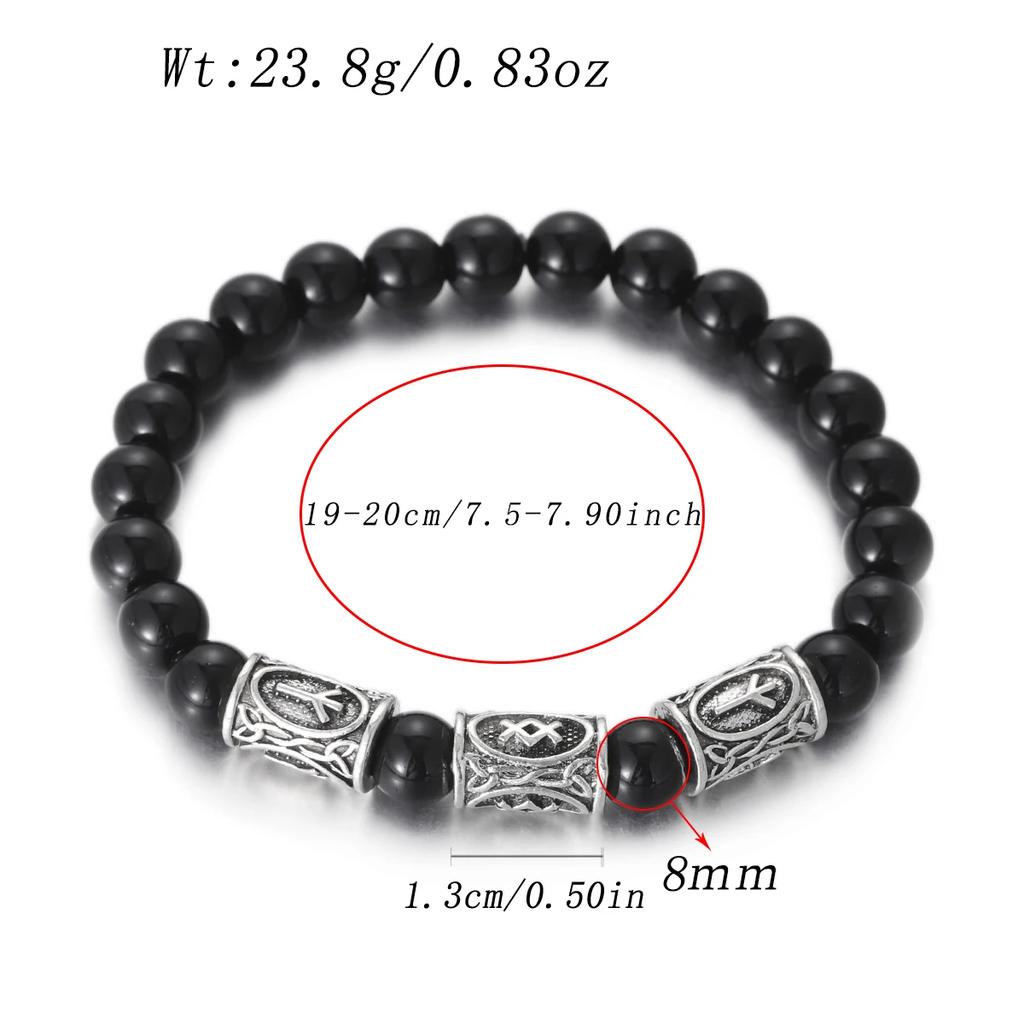 Viking Men Bracelet Norse Runes Stone 8mm Natural Jade Sodalite Turquoise Lava Beads Jewelry Bangles Homme Pulseras