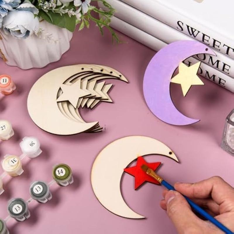 10 Pezzi Legno Non Finito Luna Stella Artigianato Fai da Te Sagome Vuote in Legno Luna Stella Forme Artigianali da Trasformare in Bomboniere per Baby Shower