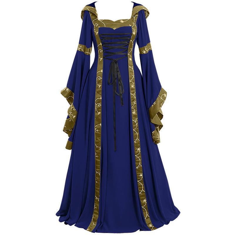 Vintage Lace-up Bell Sleeve Dress - Retro Style Women's Halloween Costume