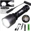 LED Tactical Hunting Flashlight 350LM 600-800 Yards Range C8 Green Red White 1-Mode Torch USB Rechargeable Lantern Lights Set
