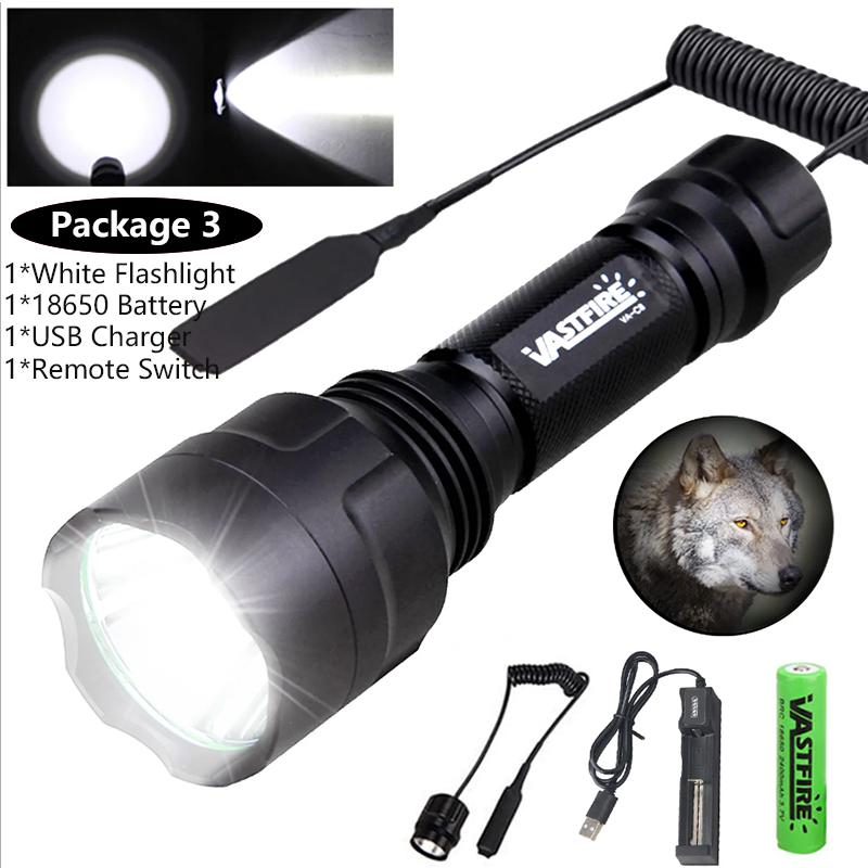 LED Tactical Hunting Flashlight 350LM 600-800 Yards Range C8 Green Red White 1-Mode Torch USB Rechargeable Lantern Lights Set