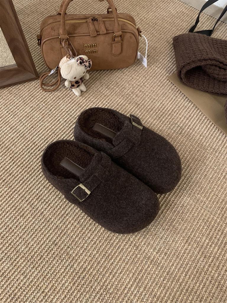 Gray Ugly Bread Shoes, Women's Small Thick-soled Piled Birkenstocks, 5cm Higher Inner Height, Fluffy Slippers
